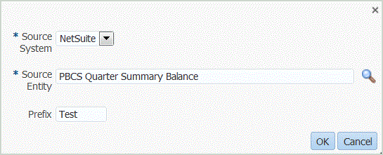 La imagen muestra la pantalla Sistema de origen y Entidad de origen.