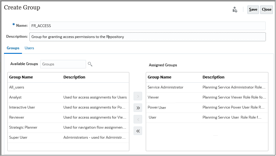 Pantalla de creaci&oacute;n de grupo en Control de acceso