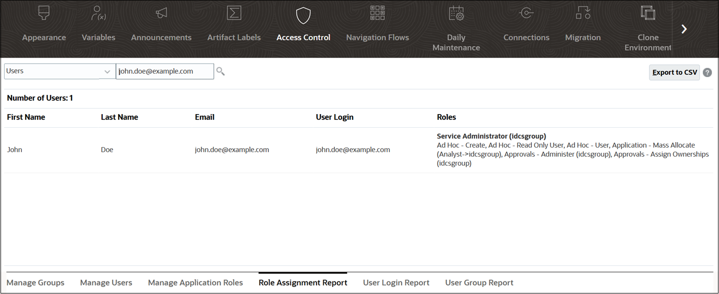 Informe de asignaci&oacute;n de roles de ejemplo