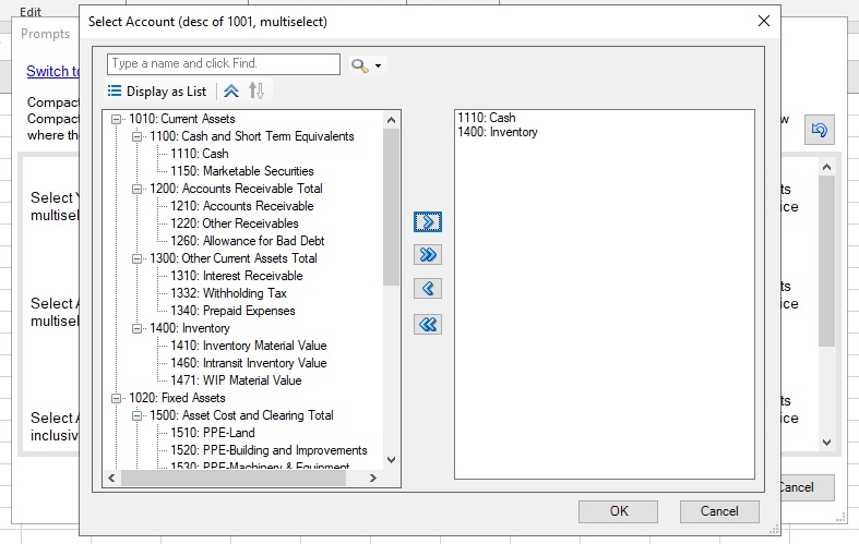 Cuadro de diálogo Selección de miembros con lista de opciones predefinida mostrada en formato jerárquico Cuadro de diálogo Selección de miembros con lista de opciones predefinida mostrada en formato jerárquico