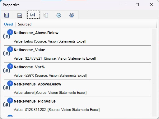 Ejemplo del separador Variables en un doclet. Contiene una lista de todas las variables utilizadas en el doclet.