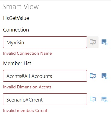 Errores ortogr&aacute;ficos simples en el nombre de conexi&oacute;n, un nombre de dimensi&oacute;n y un nombre de miembro que producen un mensaje en l&iacute;nea al lado que indica el problema.