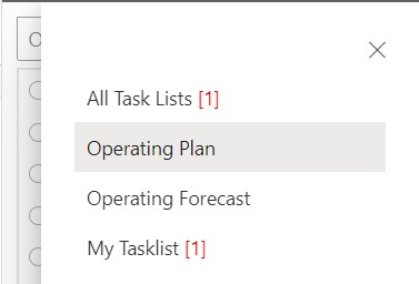Listas de tareas asociadas a la aplicación actual y opción Todas las listas de tareas Listas de tareas asociadas a la aplicación actual y opción Todas las listas de tareas