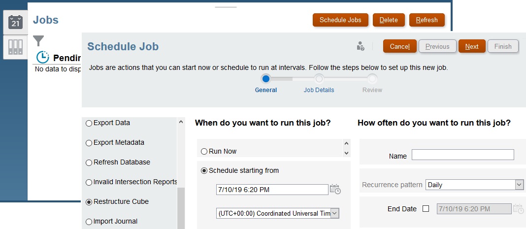 Programación del trabajo Reestructurar cubo Programación del trabajo Reestructurar cubo