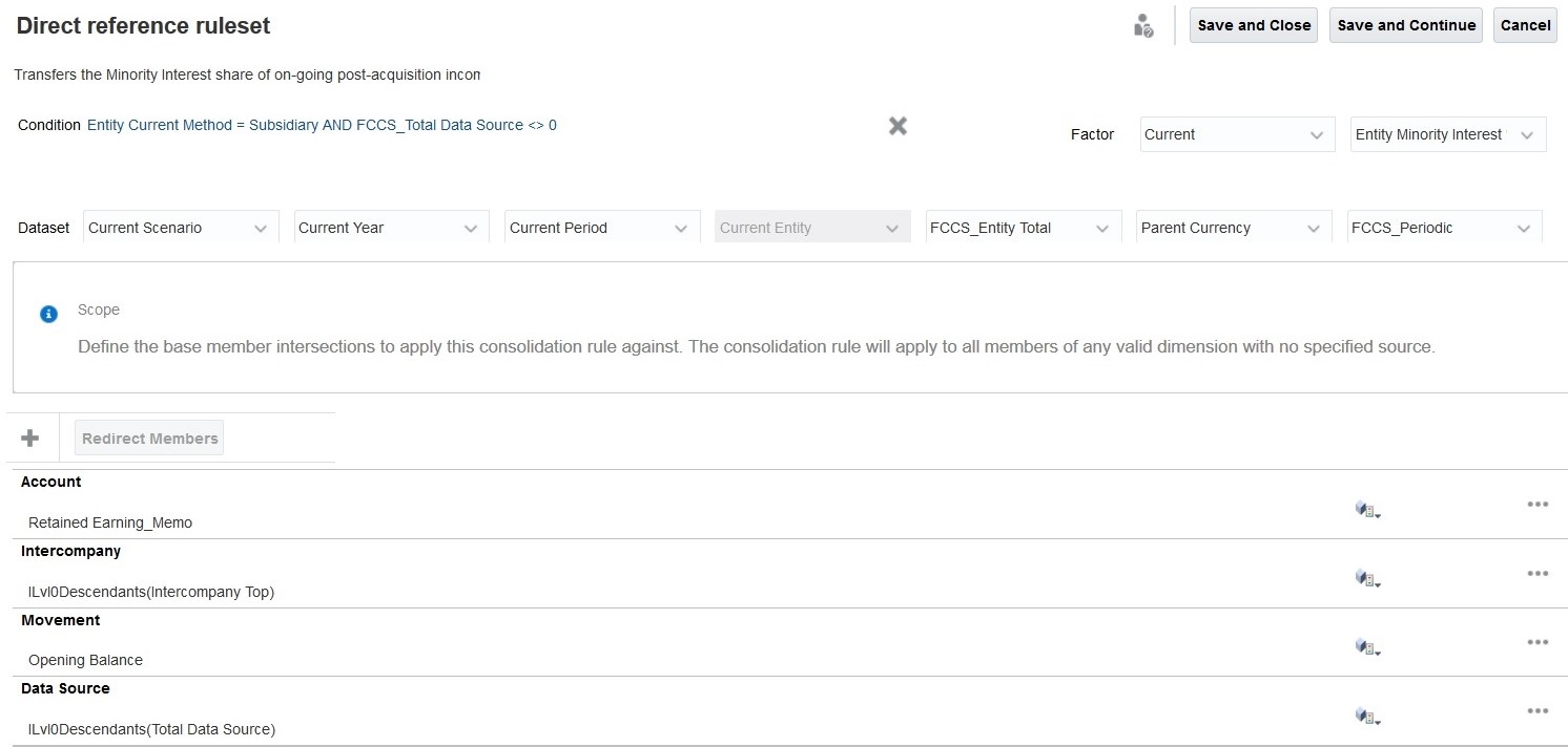 Ilustraci&oacute;n de una regla que usa una cuenta de memorando