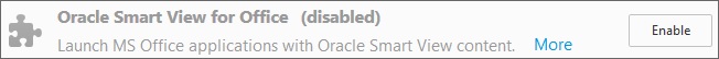 Entrada Oracle Smart View for Office en la lista de extensiones. Aparece el bot&oacute;n Activar, lo que significa que la extensi&oacute;n est&aacute; desactivada.