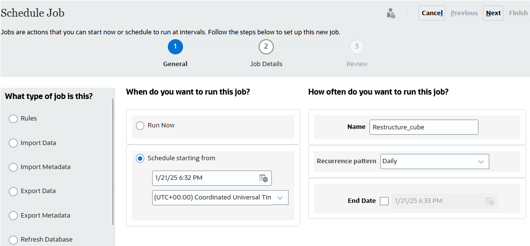 Detalles de programaci&oacute;n del trabajo de reestructuraci&oacute;n