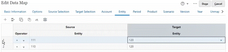 En la imagen se muestra la página Editar asignación de datos. En la imagen se muestra la página Editar asignación de datos.