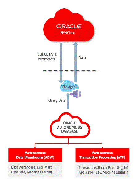 En la imagen se muestra la integraci&oacute;n entre EPM Cloud y Oracle Autonomous Database