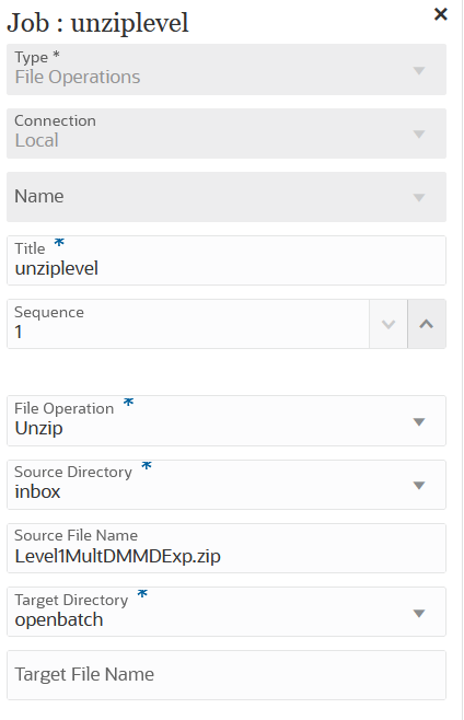 En la imagen se muestran par&aacute;metros del tipo de trabajo Operaciones de archivo.