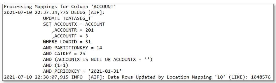 En la imagen se muestra la primera regla de asignaci&oacute;n, que es una regla de * a * para la dimensi&oacute;n Account.