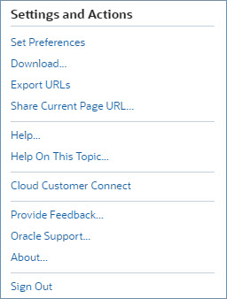 Menu d&eacute;roulant Param&egrave;tres et actions