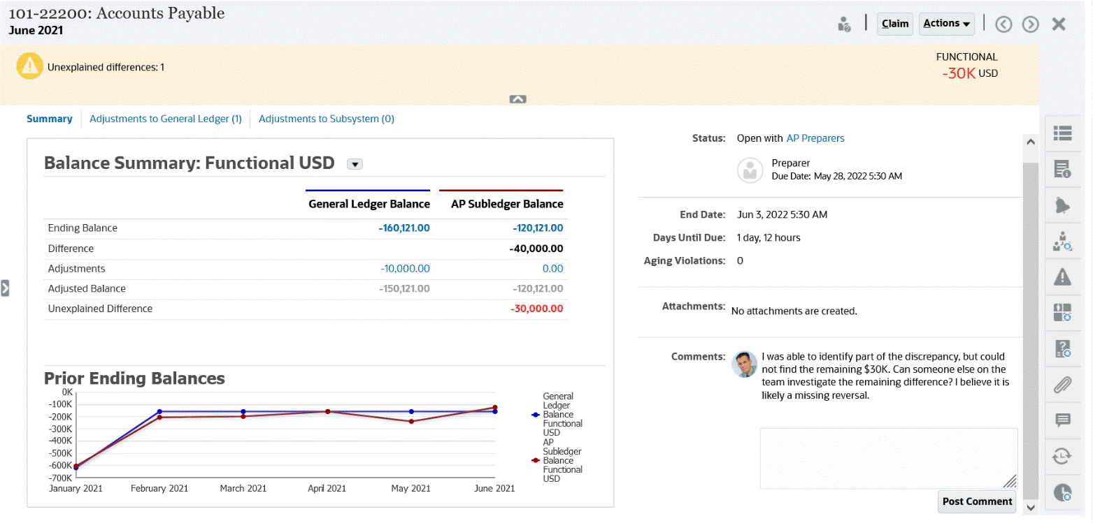 r&eacute;capitulatif du rapprochement