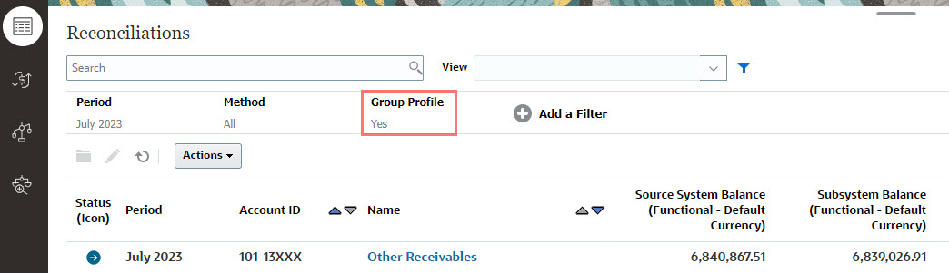 Liste des rapprochements montrant un filtre défini pour un attribut de profil de groupe Liste des rapprochements montrant un filtre défini pour un attribut de profil de groupe