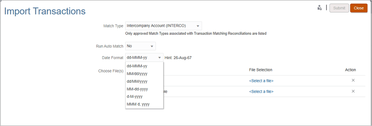 capture d'écran de la boîte de dialogue Importer des transactions capture d'écran de la boîte de dialogue Importer des transactions