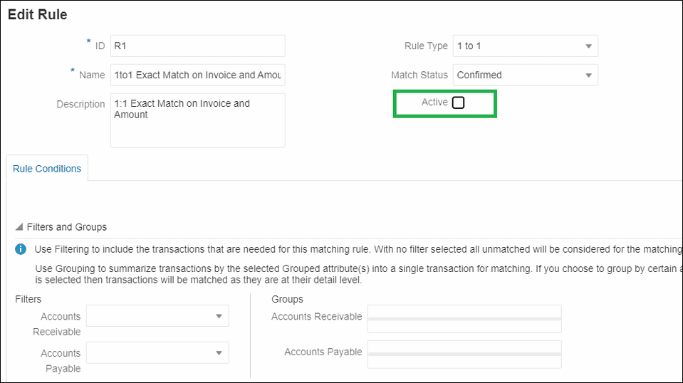 Bo&icirc;te de dialogue Modifier la r&egrave;gle montrant la case Actif