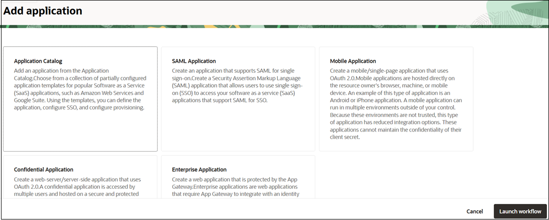 Ecran d'ajout d'une application (catalogue d'applications)