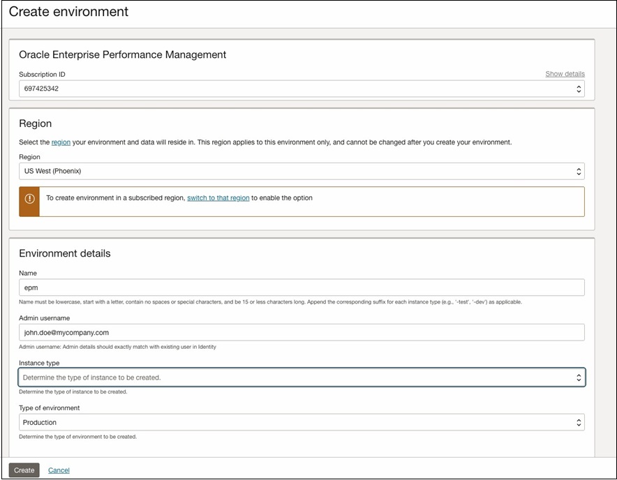Page Cr&eacute;er un environnement