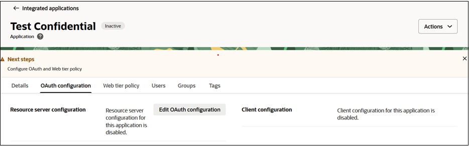 onglet Configuration OAuth onglet Configuration OAuth
