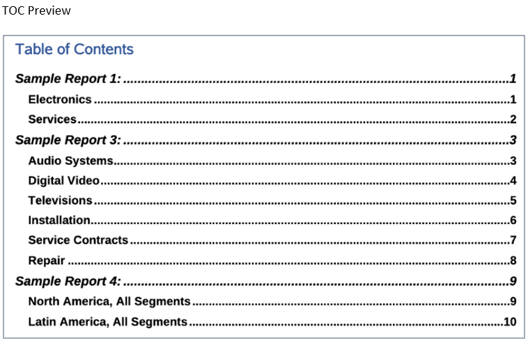 sortie de la table des matières pour l'exemple de liasse version 1.3 sortie de la table des matières pour l'exemple de liasse version 1.3