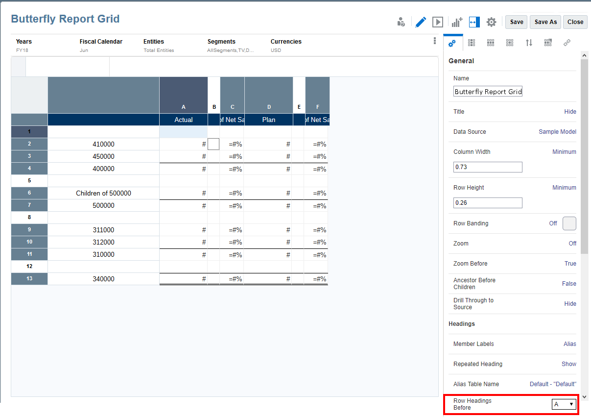 param&egrave;tre de l'option En-t&ecirc;tes de ligne avant