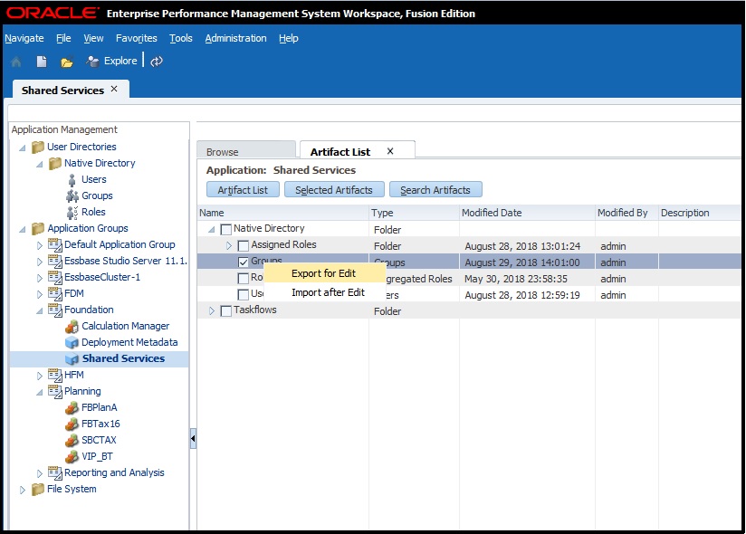 Sélection d'export de groupe Sélection d'export de groupe