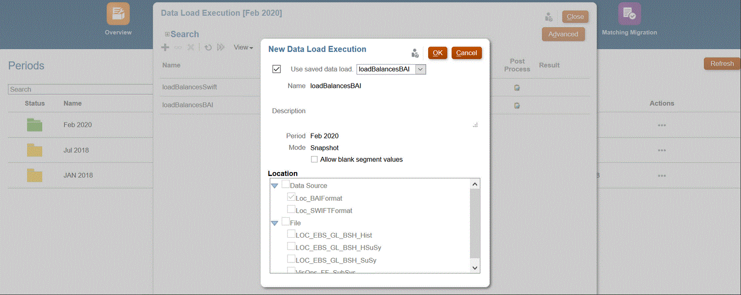 Image repr&eacute;sentant la page Ex&eacute;cution d'un nouveau chargement de donn&eacute;es.