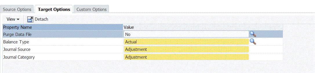 Image repr&eacute;sentant l'onglet Options cible.