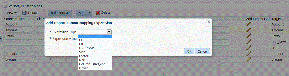 Image repr&eacute;sentant Ajouter une expression de mapping au format d'import.