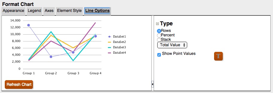 Onglet Options de ligne pour le moteur de cr&eacute;ation de graphique mis &agrave; jour