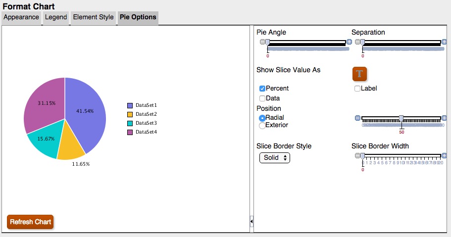 Onglet Options de secteur dans le moteur de cr&eacute;ation de graphique mis &agrave; jour