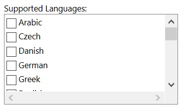 Option Langues prises en charge r&eacute;pertoriant les langues disponibles