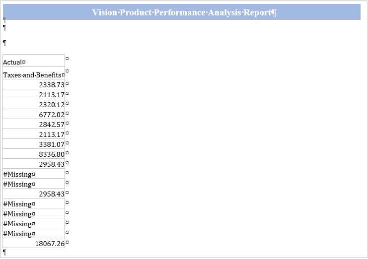 Exemple de tableau Excel issu d'un fichier de r&eacute;f&eacute;rence incorpor&eacute; dans un doclet Word