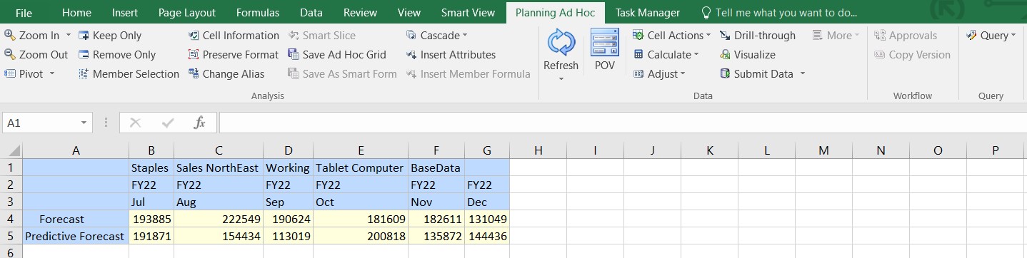 Table de donn&eacute;es associ&eacute;e &agrave; l'information cl&eacute; ins&eacute;r&eacute;e dans une feuille Excel sous la forme d'une grille ad hoc pour l'analyse