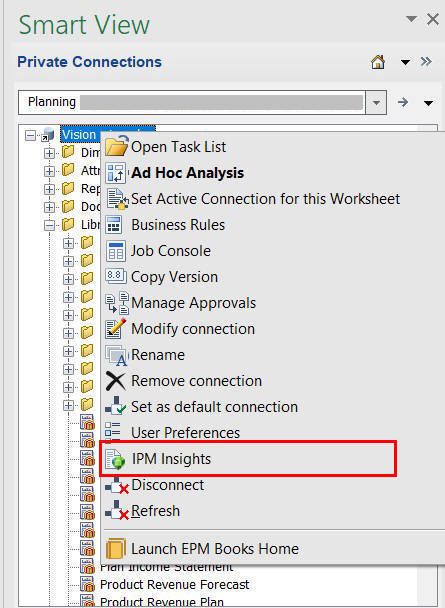 Option IPM Insights dans le menu qui appara&icirc;t lorsque l'utilisateur clique avec le bouton droit de la souris sur le nom de l'application