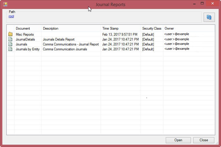 Bo&icirc;te de dialogue Rapports de journaux. Dans la partie sup&eacute;rieure de la bo&icirc;te de dialogue Rapports de journaux, vous pouvez cliquer sur les liens pour parcourir les dossiers et revenir au niveau racine. Vous y trouverez &eacute;galement un bouton d'actualisation destin&eacute; &agrave; actualiser la liste des journaux.