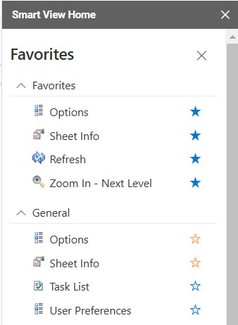 Panneau Favoris : les op&eacute;rations favorites ont &eacute;t&eacute; ajout&eacute;es et les autres sont cat&eacute;goris&eacute;es sous diff&eacute;rents en-t&ecirc;tes