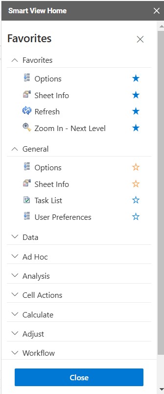 Panneau Favoris affichant certains menus ajoutés comme favoris. Les autres menus sont classés sous leurs en-têtes de groupe respectifs. Panneau Favoris affichant certains menus ajoutés comme favoris. Les autres menus sont classés sous leurs en-têtes de groupe respectifs.