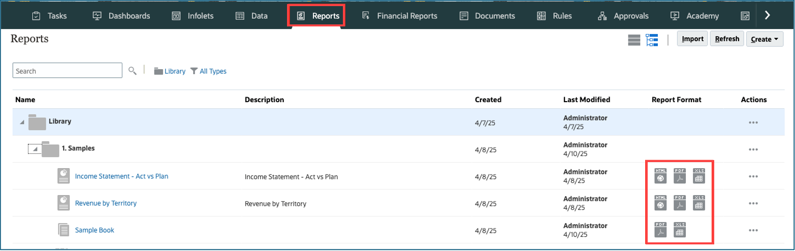 s&eacute;lection d'un rapport dans EPM