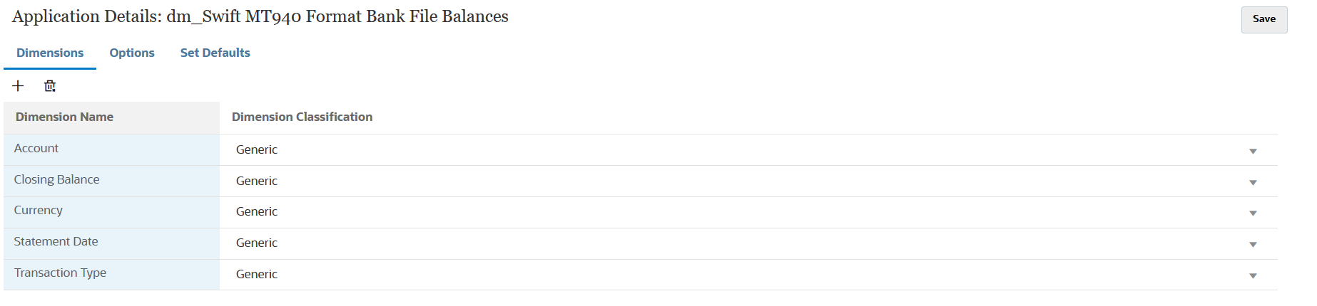 Image repr&eacute;sentant les d&eacute;tails de dimension pour un fichier bancaire de soldes au format SWIFT MT940