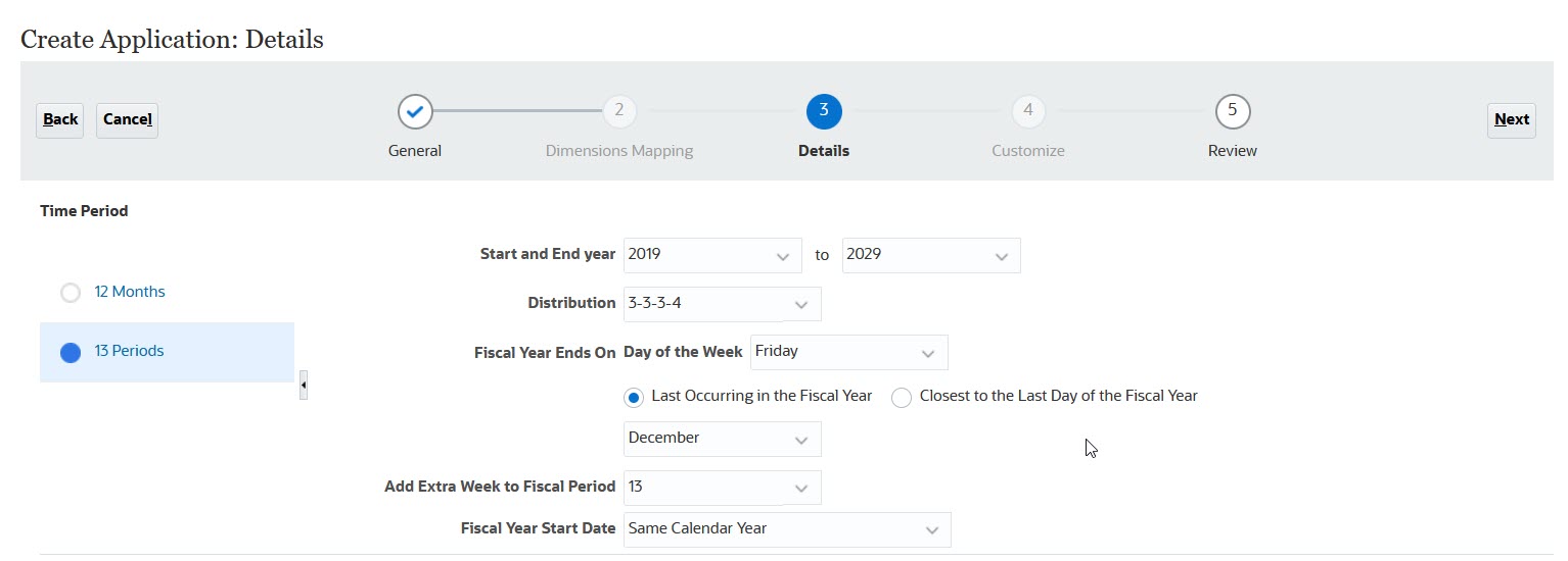Options Créer l'application pour les applications à 13 périodes Options Créer l'application pour les applications à 13 périodes