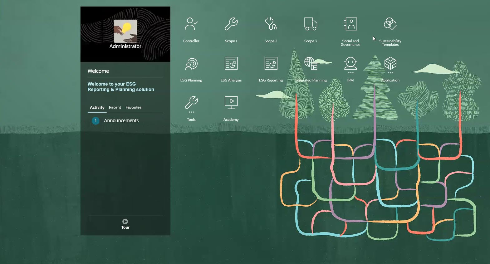 Page d'accueil de la solution de planification et de reporting ESG Page d'accueil de la solution de planification et de reporting ESG