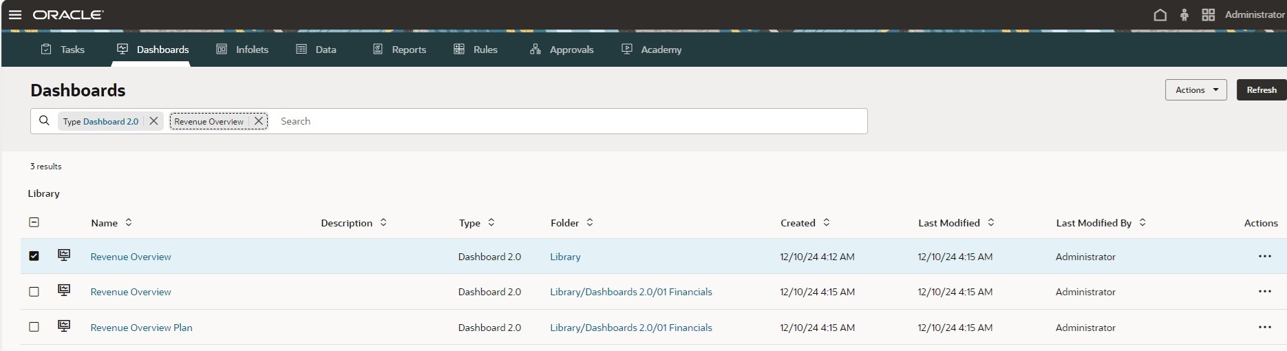 Image présentant la page Tableaux de bord dans l'interface standardisée Image présentant la page Tableaux de bord dans l'interface standardisée