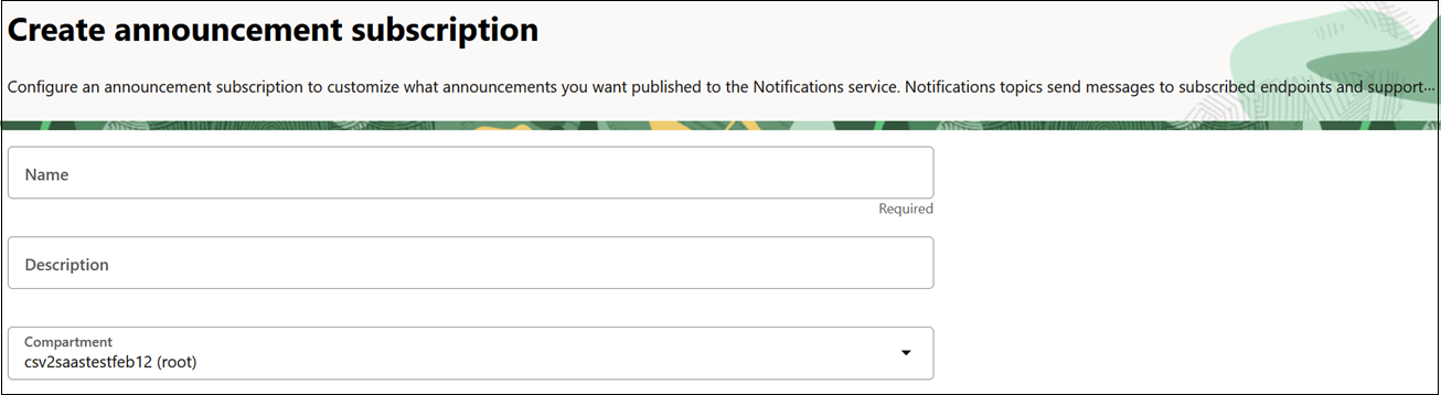 「名前」、「説明」および「コンパートメント」の追加