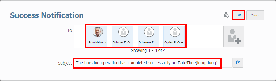 成功通知ダイアログにユーザー・リストが表示されています