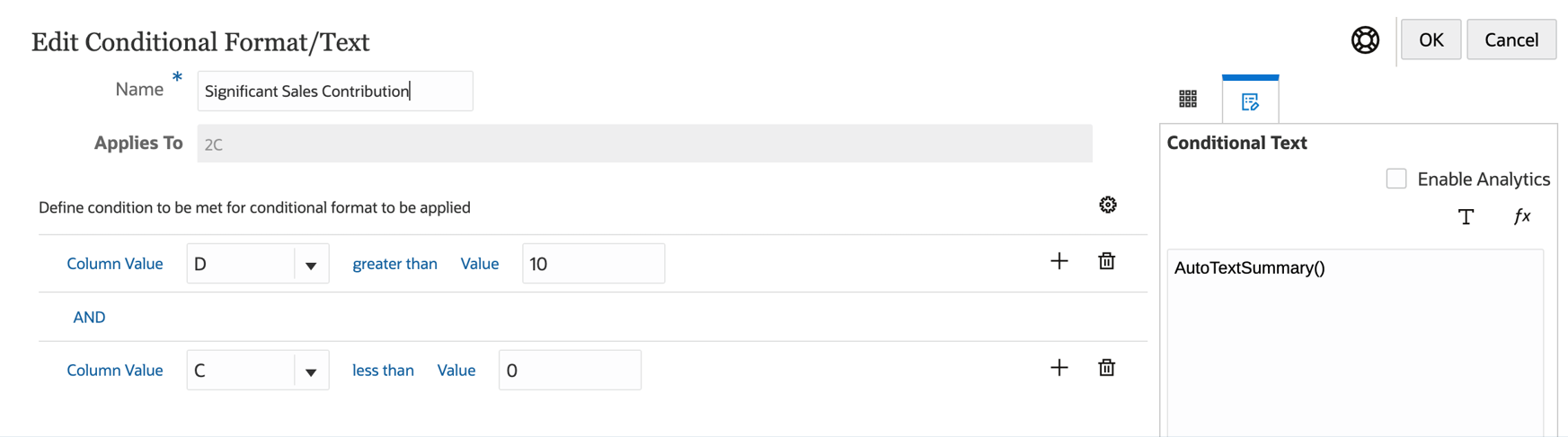 条件付きテキストを含むサンプル・レポート
