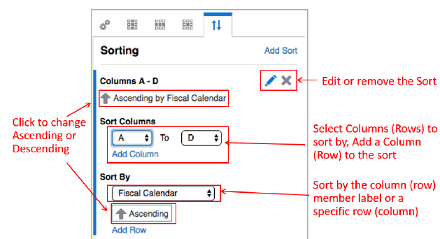 次に説明されているソート・ダイアログ・ボックスとオプションを示しているスクリーンショット 次に説明されているソート・ダイアログ・ボックスとオプションを示しているスクリーンショット