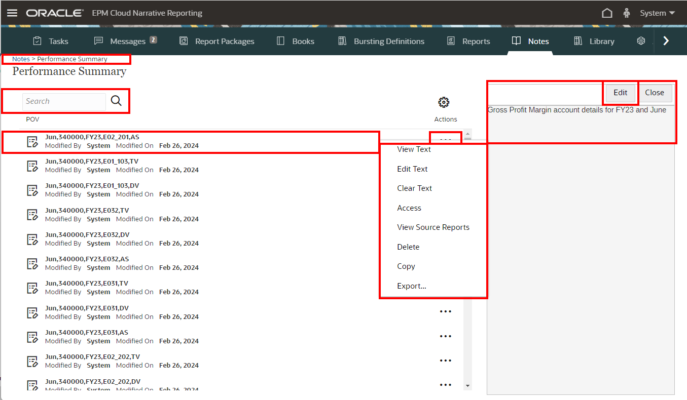ノート・テキストの表示