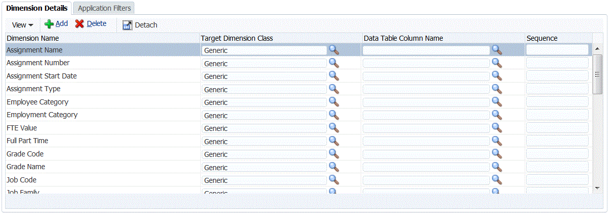 イメージは「ディメンションの詳細」画面を示します。 イメージは「ディメンションの詳細」画面を示します。