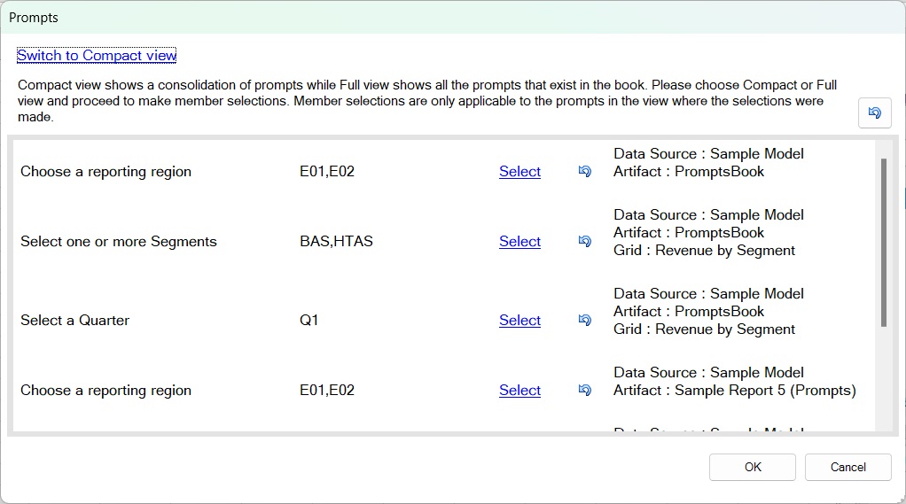 フル・モードの「プロンプト」ダイアログ